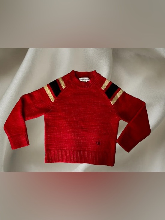 Victoria Beckham Sweaters - Victoria Beckham 100% Wool Red Crewneck Sweater with Gold & Black, Small